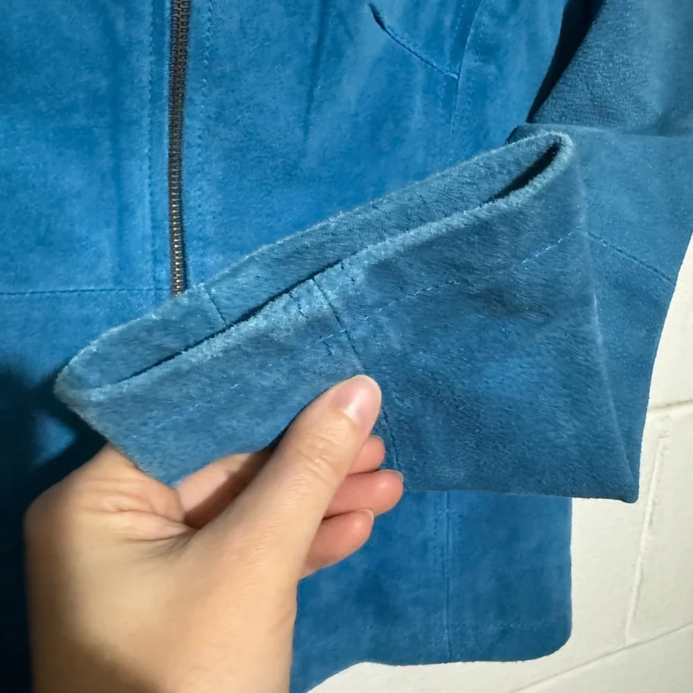 Relativity Vintage Bright Cerulean Cyan‎ Blue Genuine Leather Full Zip Jacket MP